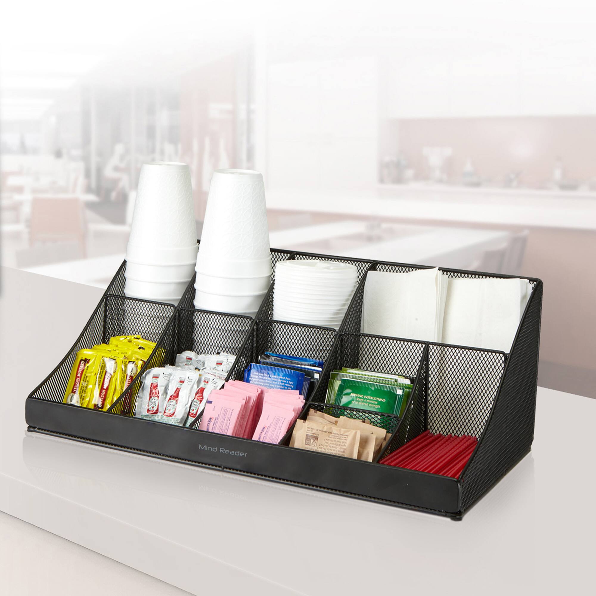Mind Reader Black 11 Compartment Breakroom Coffee Condiment Organizer